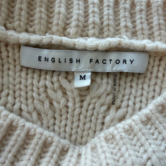 English Factory Womens Cream Cable Knit Cropped Sweater Size Med Ivory Pullover - Picture 6 of 6